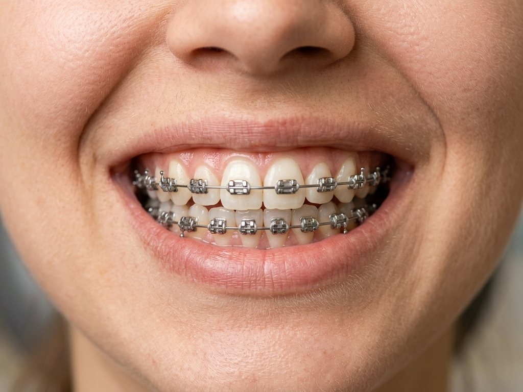 Paciente joven con brackets metálicos en Elche.